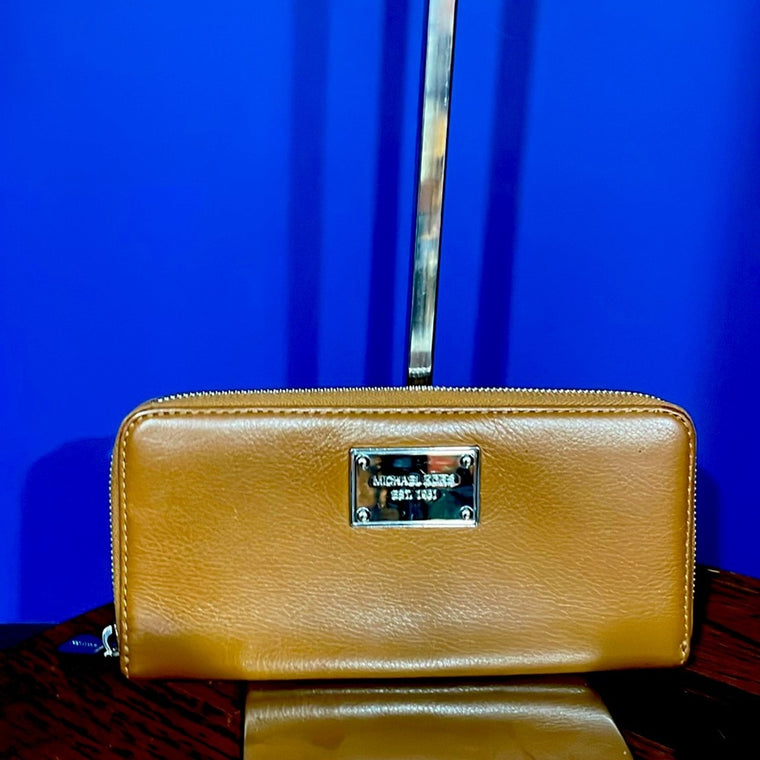 Michael Kors Authentic Leather Wallet In Cognac