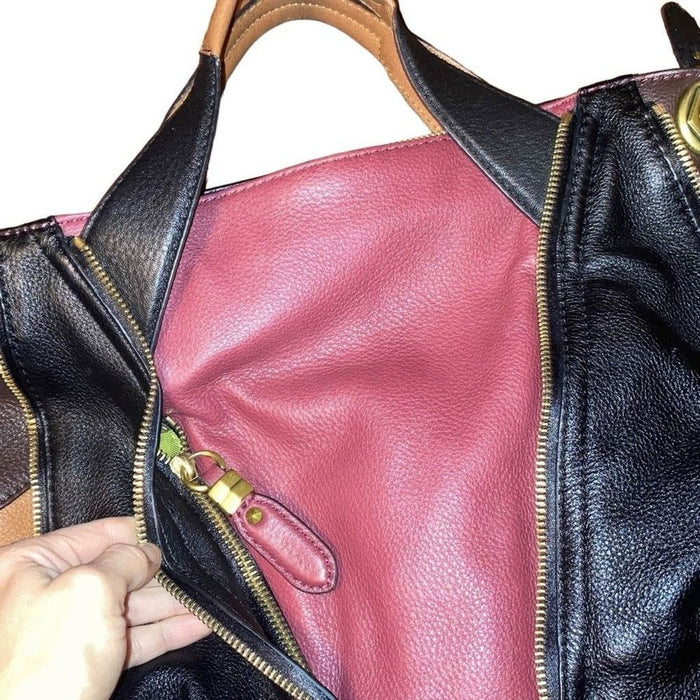 orYANY Lian Satchel Pebble Leather Maroon Blk Brwn Colorblock Bag Convertible