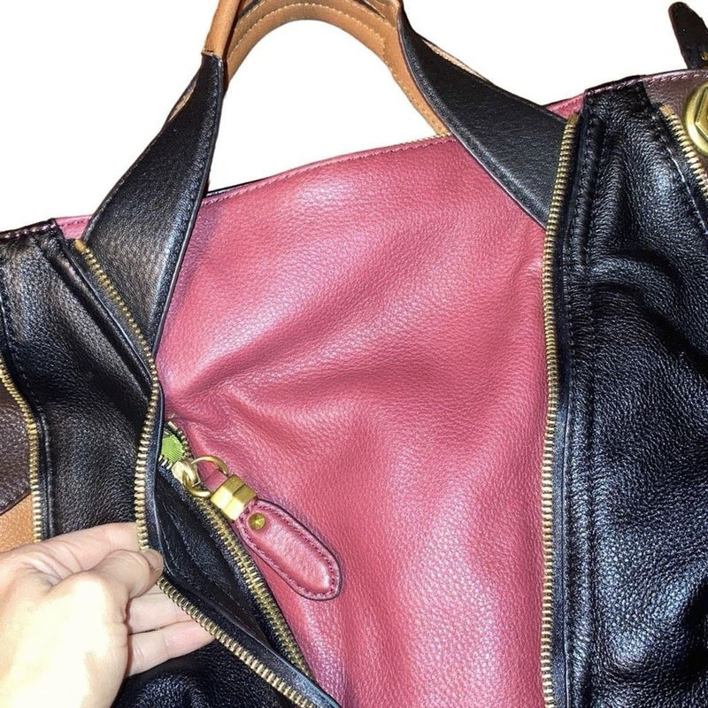 orYANY Lian Satchel Pebble Leather Maroon Blk Brwn Colorblock Bag Convertible