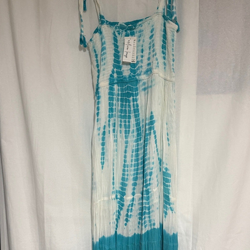 Turquoise Tie-Dye Maxi Dress with Adjustable Straps