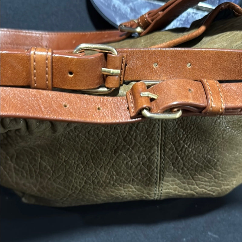 SCHULER & SONS Olive/Tan LEATHER ANTHROPOLOGIE MANZANILLA Hobo Handbag Purse