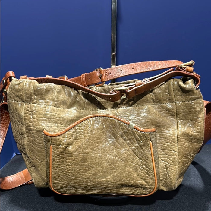 SCHULER & SONS Olive/Tan LEATHER ANTHROPOLOGIE MANZANILLA Hobo Handbag Purse