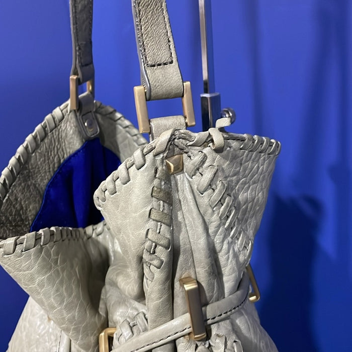 BRIAN ATWOOD Olive Green Pebbled leather Laser Cut Drawstring Bucket Bag