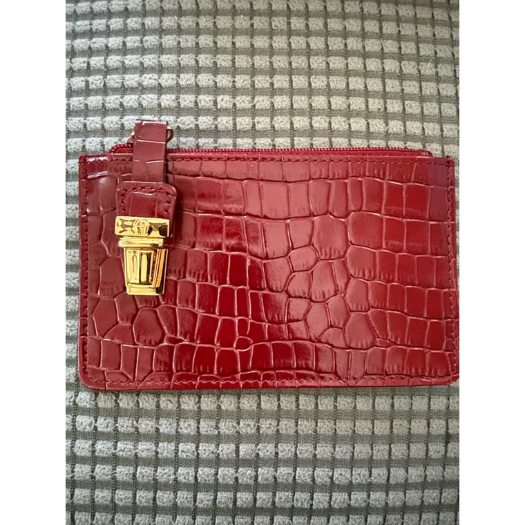 Etienne Aigner Leather ID Holder Zippered Pouch Burgundy Embossed Wallet