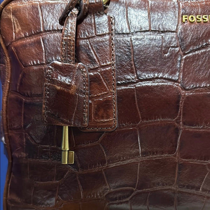 Fossil Dark Brown Croc-Embossed Leather Tote