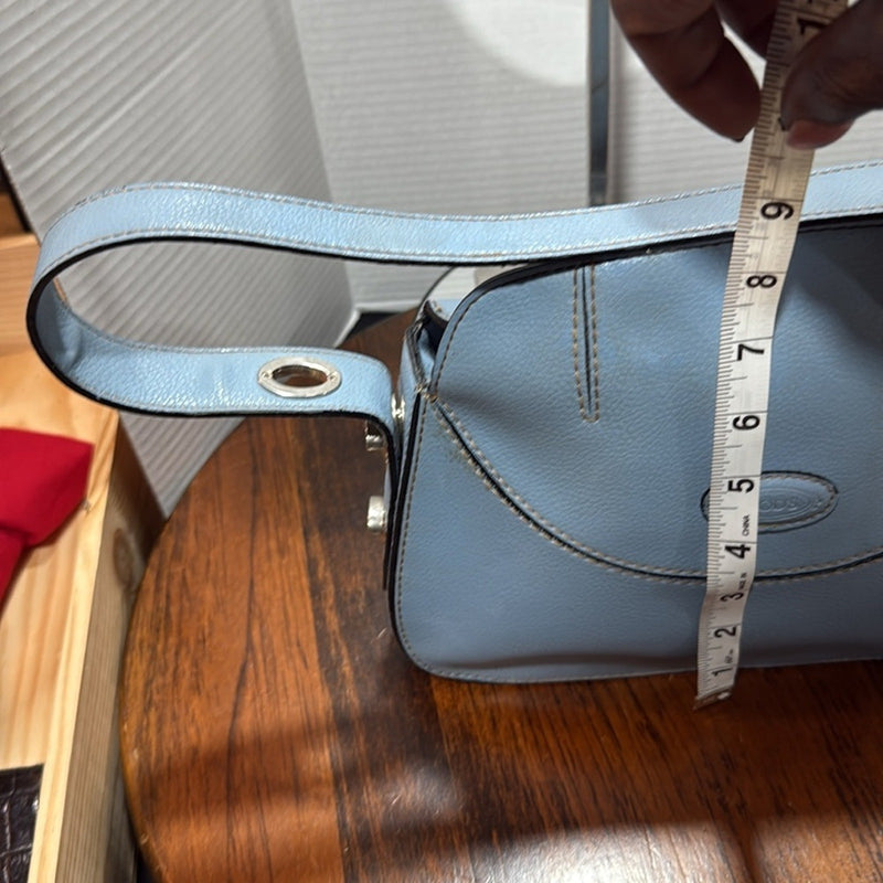 Tod's Blue Leather Shoulder Bag with Curved Flap