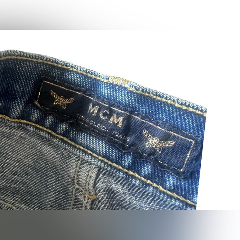 MCM Blue Jeans with Gold Studded Logo