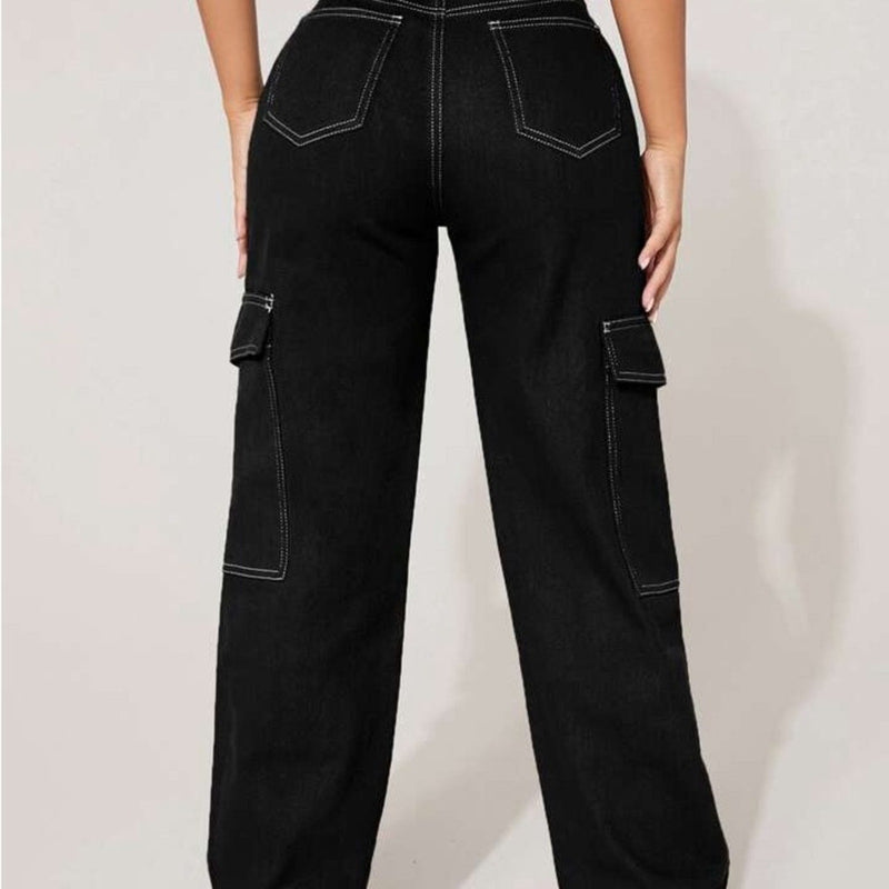 SHEIN High Rise Black Jeans with Contrast Stitching