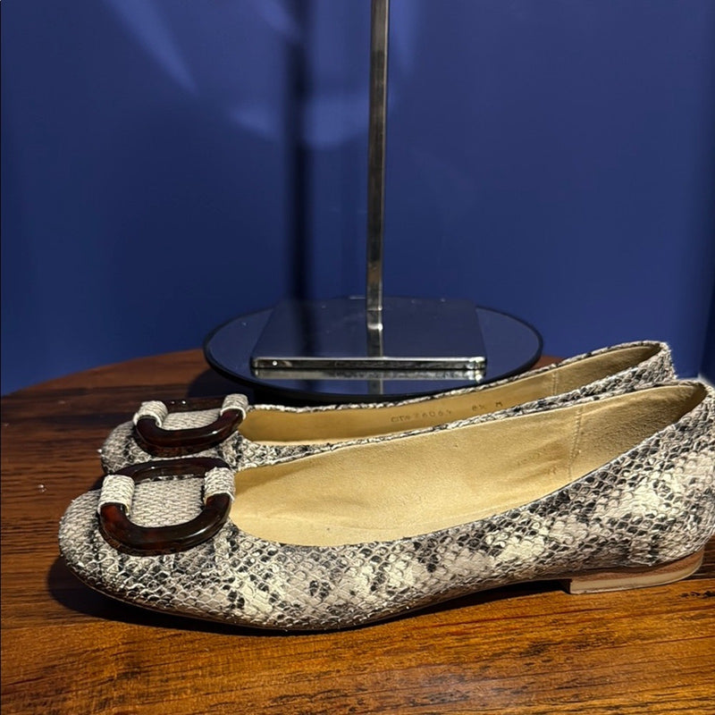 Stuart Weitzman Gray and Brown Flats with Ornamental Details