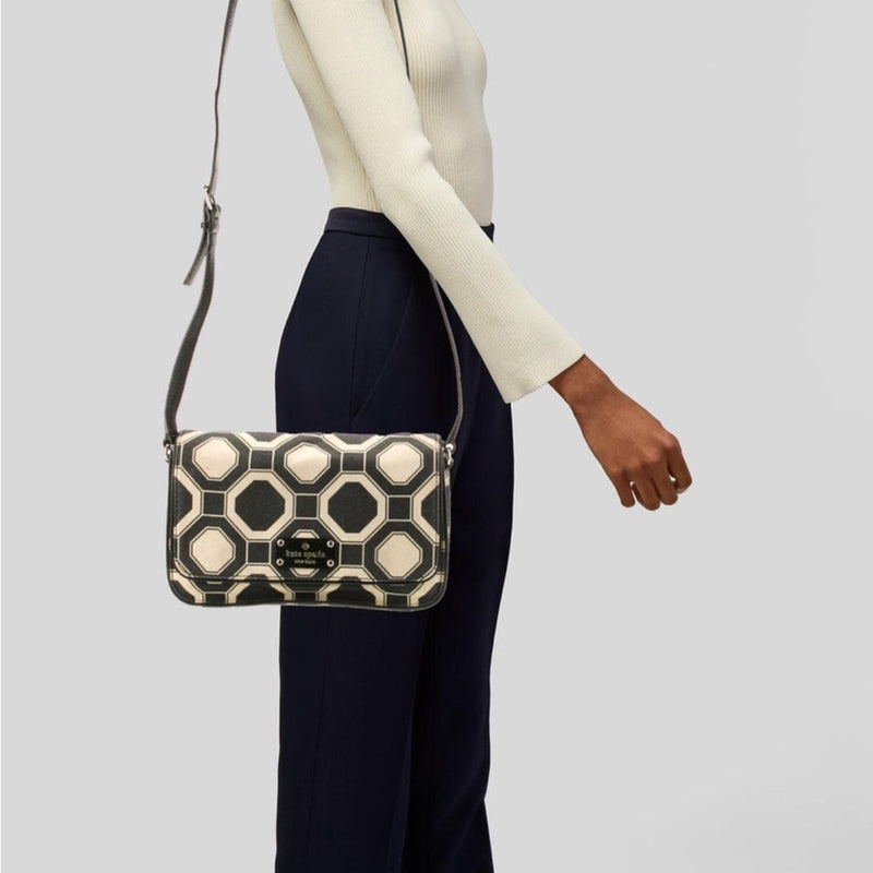Kate Spade New York Black And White Canvas And Leather Handbag