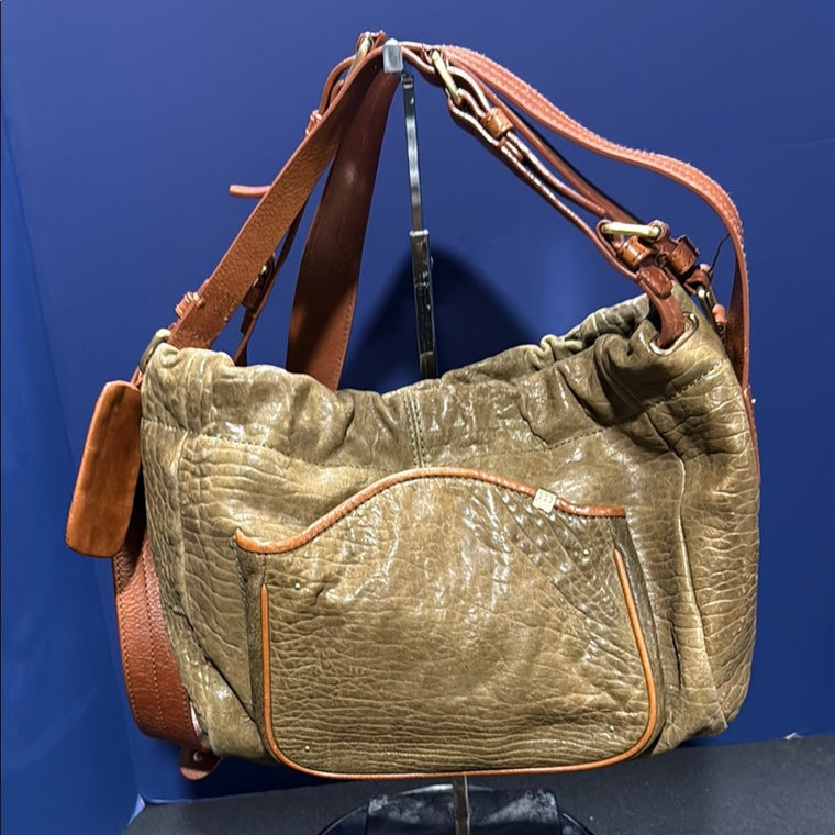 SCHULER & SONS Olive/Tan LEATHER ANTHROPOLOGIE MANZANILLA Hobo Handbag Purse