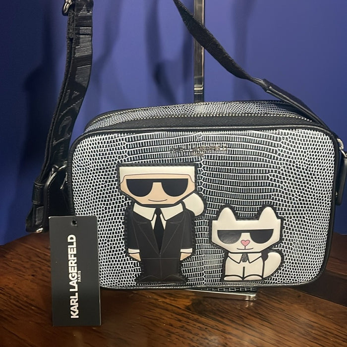 Karl Lagerfeld Womens Camera Bag Crossbody Double Zip Round NWT