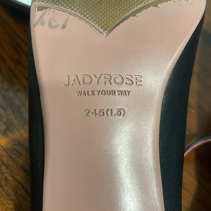 JADYROSE | STRAP-DETAIL CRYSTAL HEEL LEATHER D'ORSAY POINT TOE PUMPS SANDALS