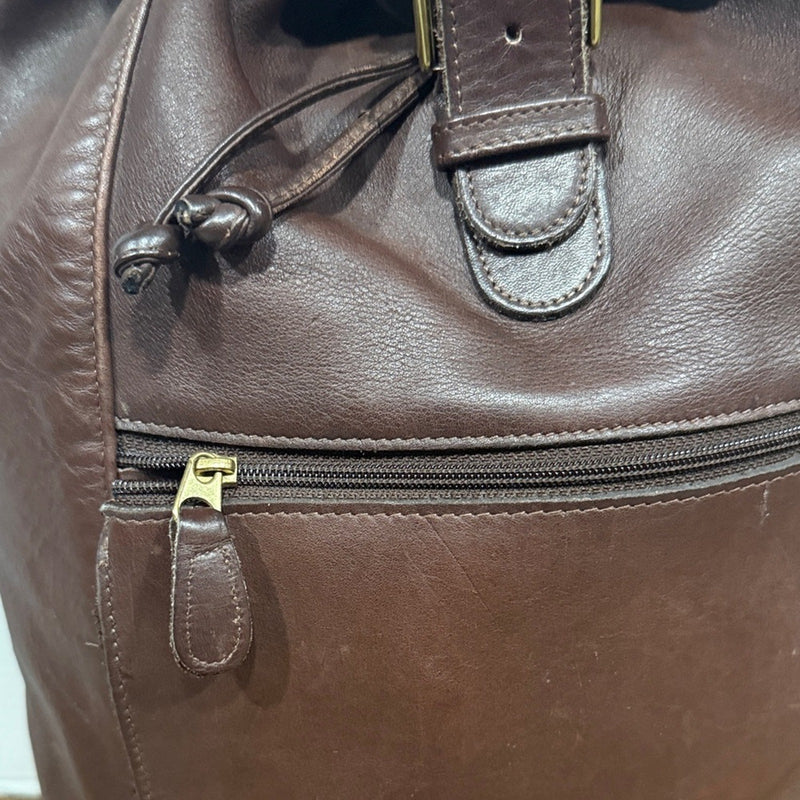 Coach Unisex Dark Brown Leather Drawstring Backpack with Buckle