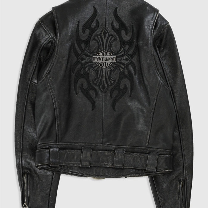 Harley Davidson CRUSADER Biker Jacket Black Leather #97052-00VM Women M RARE