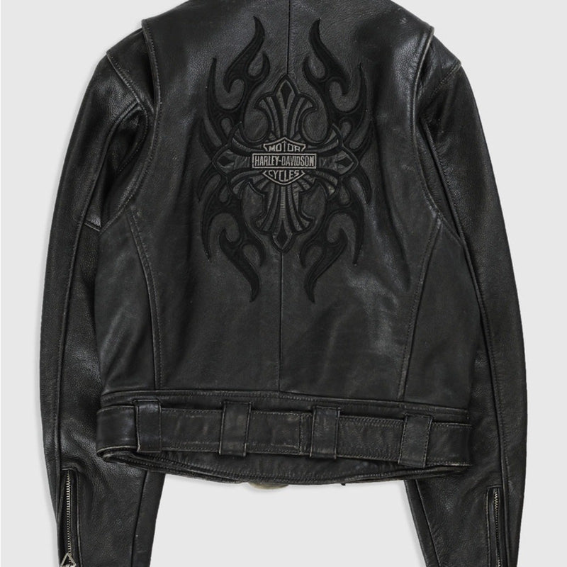 Harley Davidson CRUSADER Biker Jacket Black Leather #97052-00VM Women M RARE