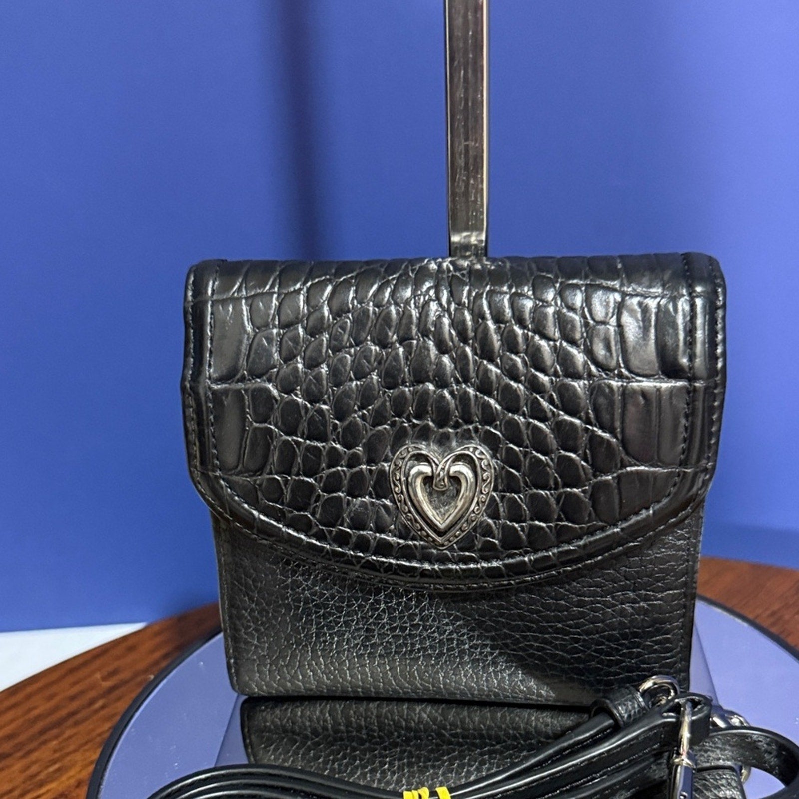 Brighton Black Croc-Embossed Bag/Wallet with Heart Accent