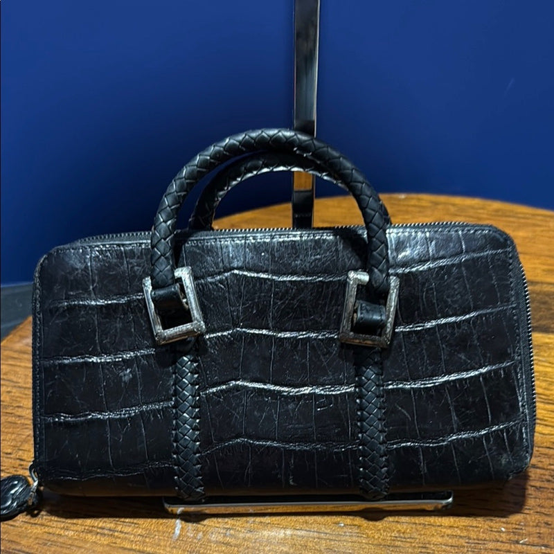 BRIGHTON Gladiola Croc Embossed Leather Wallet Crossbody Organizer
