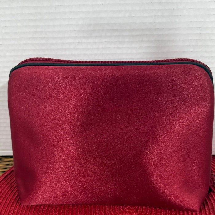 Chanel Red Satin Cosmetic Beauty Pouch w/Toiletry Essentials