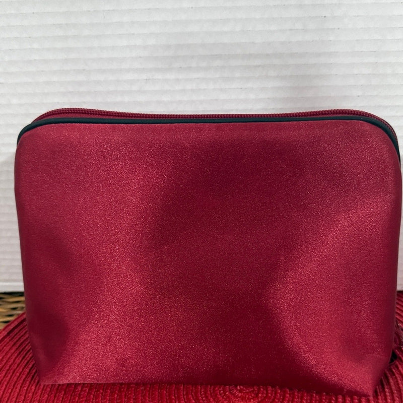 Chanel Red Satin Cosmetic Beauty Pouch w/Toiletry Essentials