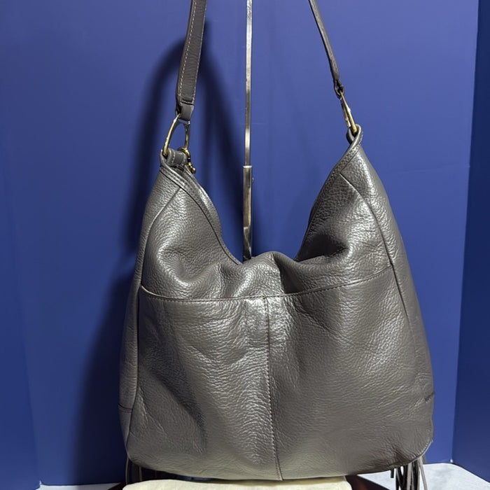 G.I.L.I. Womens Hobo Shoulder Purse Grey Italian Leather Stirrup