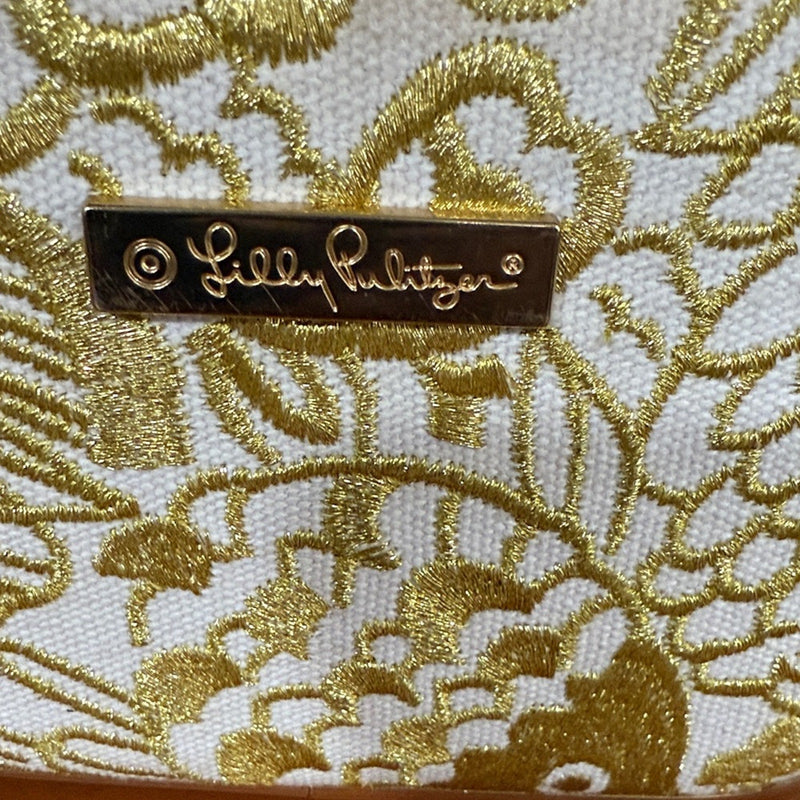 LILLY PULITZER Clutch Crossbody Bag White Gold Mini Evening Purse