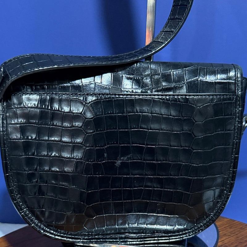 J.Crew Classic large saddle bag in croc-embossed leather Black