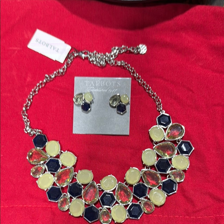 Talbots Silver and Gold Statement Necklace and Earring Set