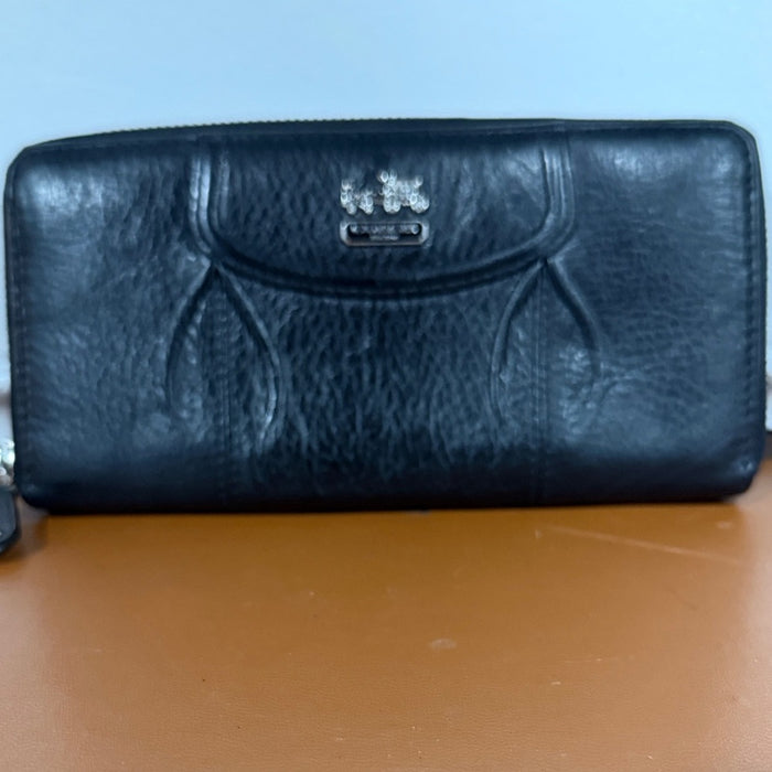 COACH Madison Leather Accordian Zip Around Wallet 46601 SV/BLA