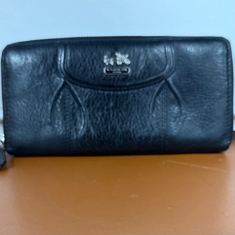 COACH Madison Leather Accordian Zip Around Wallet 46601 SV/BLA