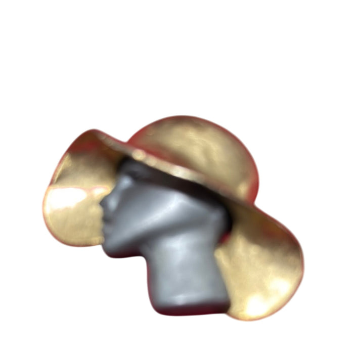 Vintage Ultra Craft 2 Tone Metallic Profile Woman Wide Brim Hat Brooch Pin