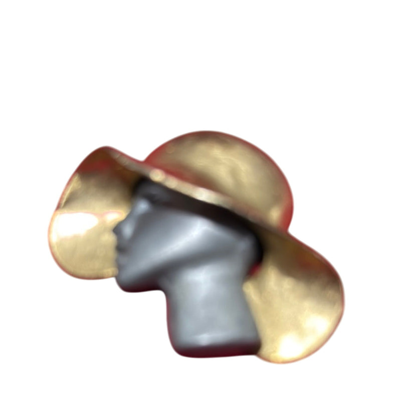 Vintage Ultra Craft 2 Tone Metallic Profile Woman Wide Brim Hat Brooch Pin