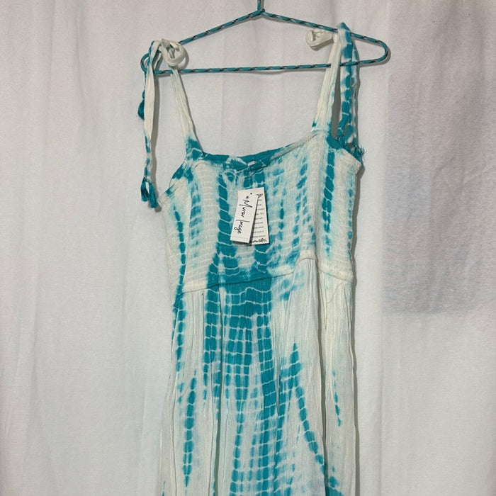 Turquoise Tie-Dye Maxi Dress with Adjustable Straps