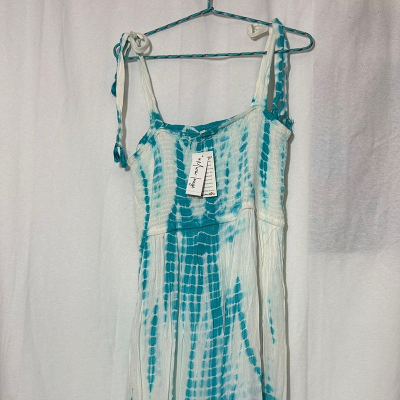 Turquoise Tie-Dye Maxi Dress with Adjustable Straps