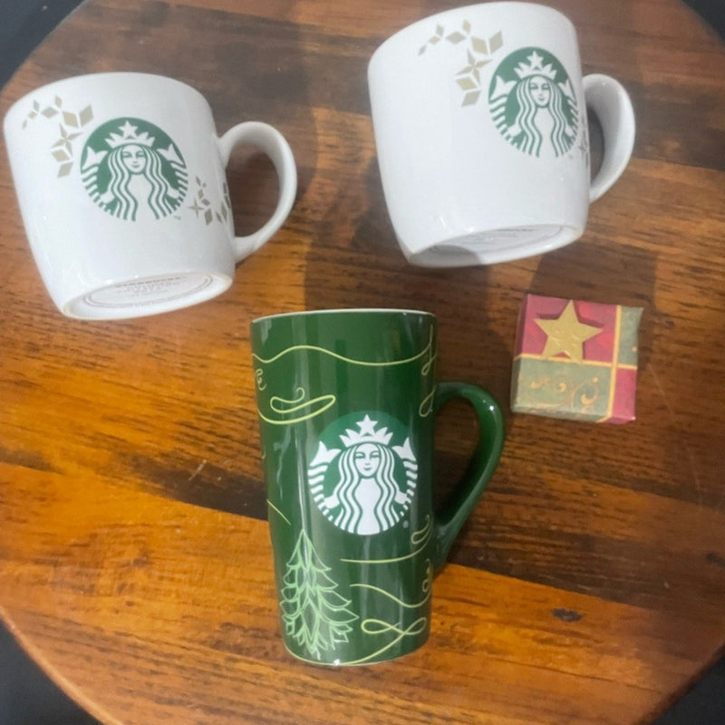 Starbucks Bundle Limited Edition Christmas Mug Collection w/small handmade cards