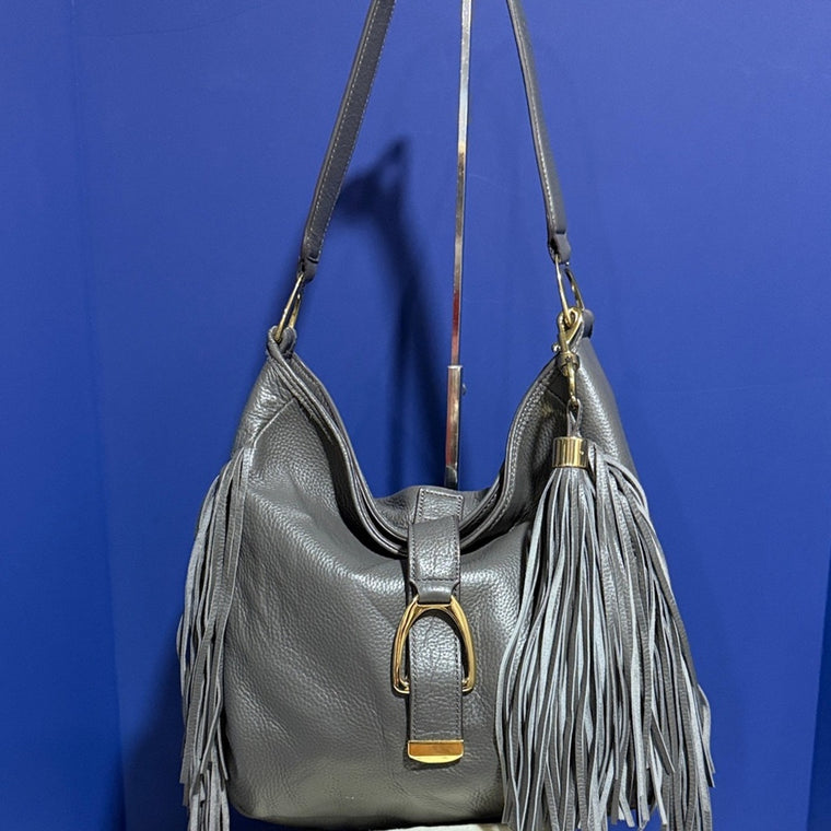 G.I.L.I. Womens Hobo Shoulder Purse Grey Italian Leather Stirrup