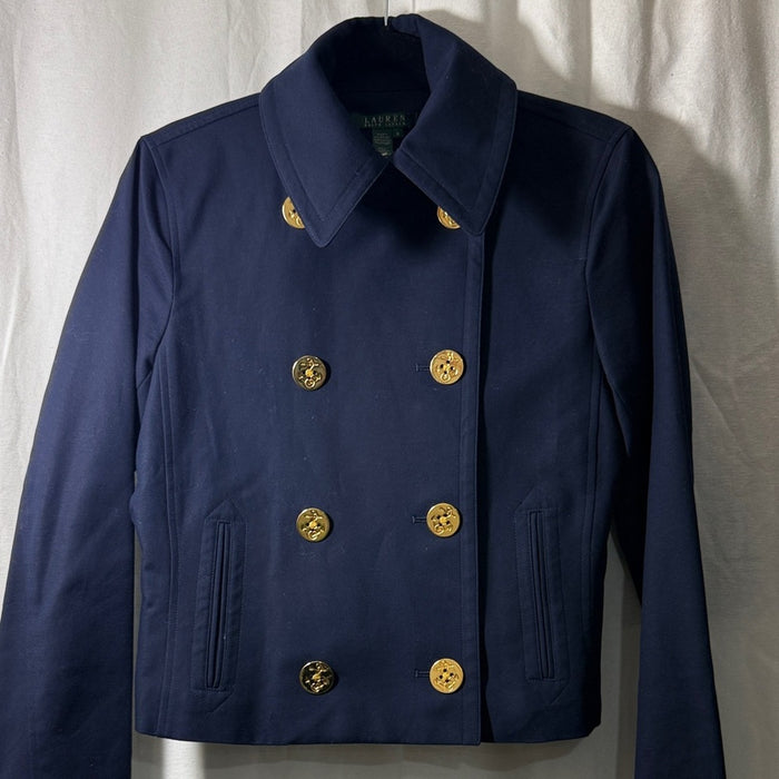 Lauren Ralph Lauren Navy Double-Breasted Peacoat with Gold-Tone Buttons