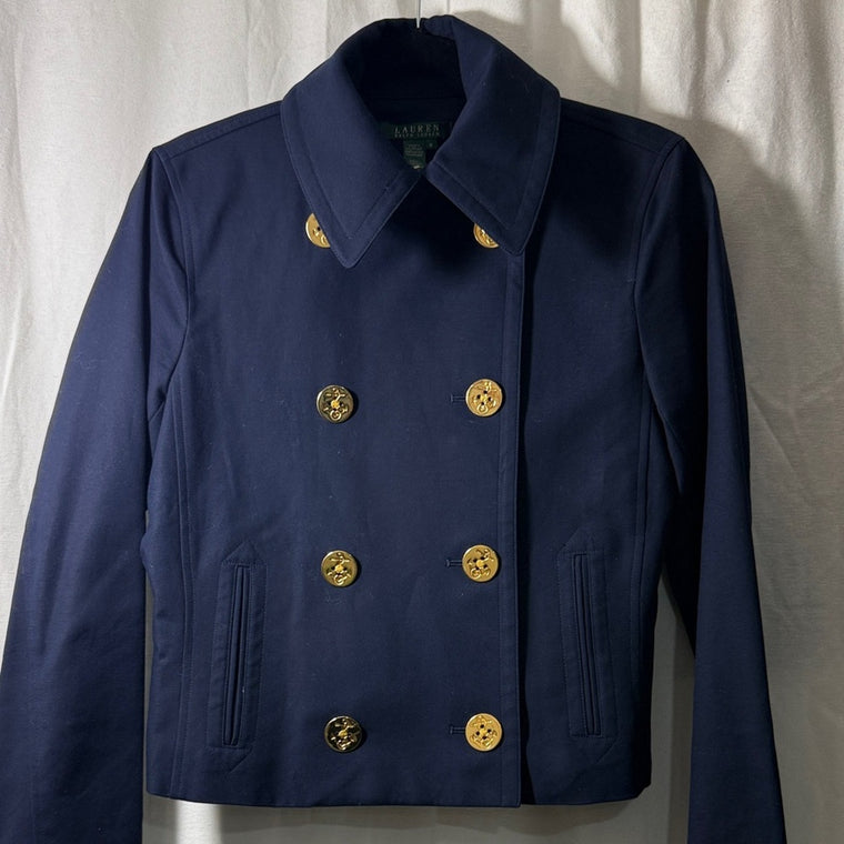 Lauren Ralph Lauren Navy Double-Breasted Peacoat with Gold-Tone Buttons