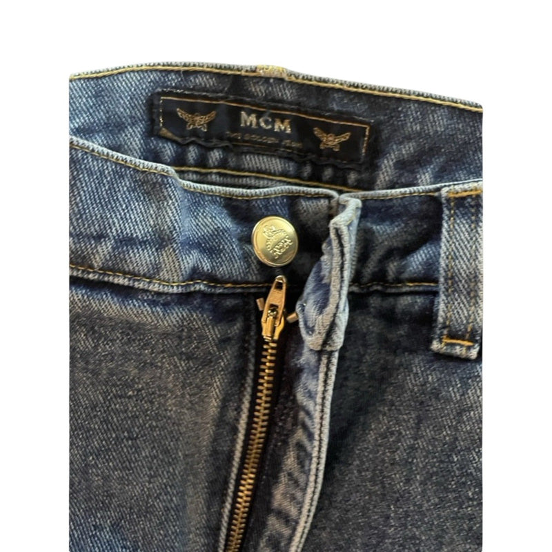 MCM Blue Jeans with Gold Studded Logo
