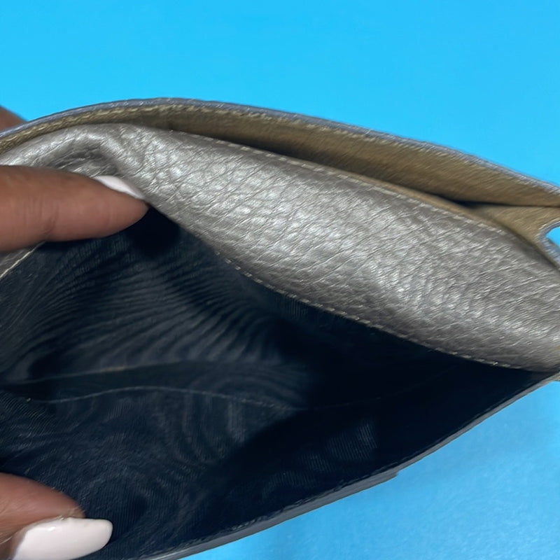 FENDI 8M0144 Selleria Roman Leather Double Snap Bifold Long Wallet Leather gray