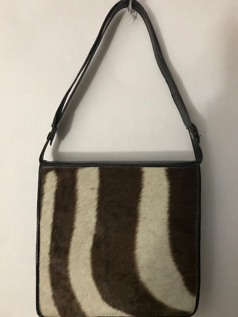 1970's GENUINE ZEBRA HIDE FUR Shoulder Cross with adjustible strap