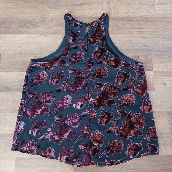 Adiva Floral Velvet Halter Top Size L NWT