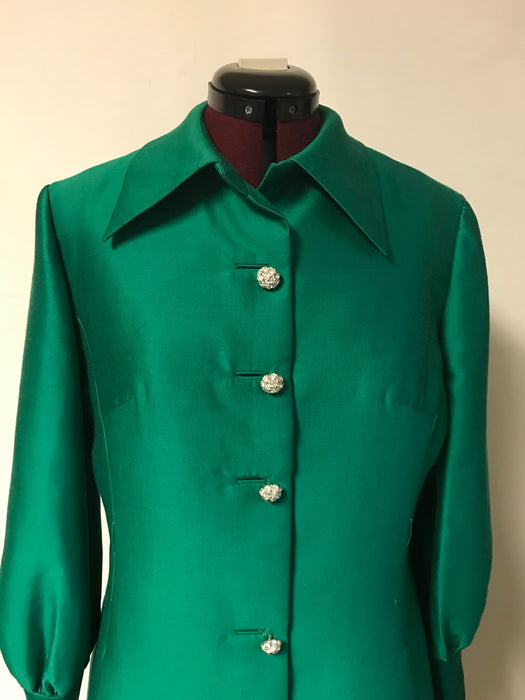 Amazing 1960's Vintage Green Silk  Evening  Coat Dress