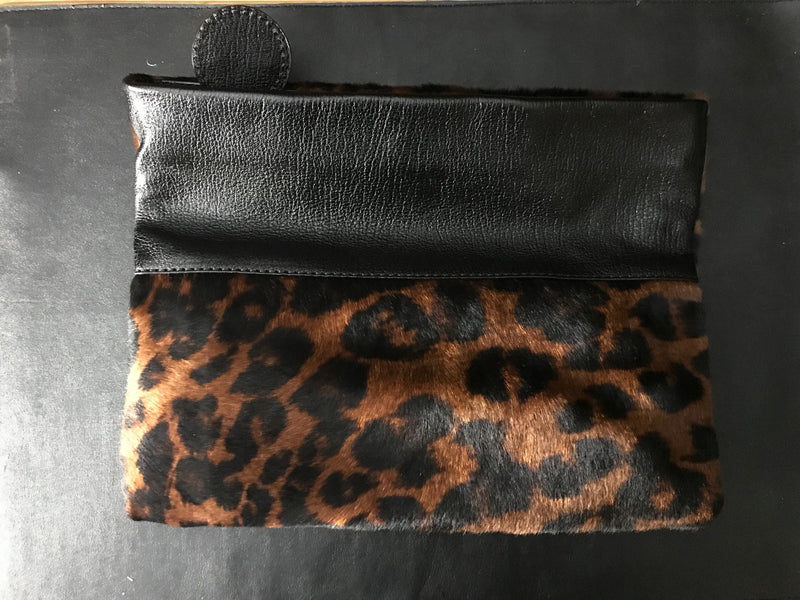 Antonio Melani Clutch Bag Purse Leather/Calf Hair leopard Print