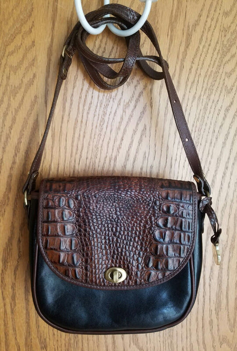 Vintage Brown and Black Embossed Brahmin Shoulder Bag