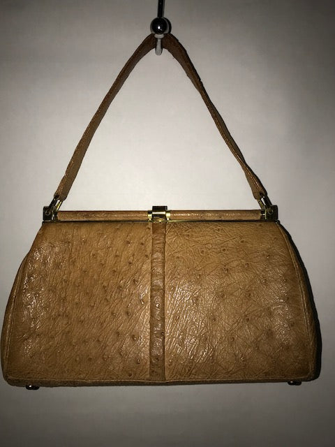 Beautiful tan ostrich leather handbag / purse with suede leather interior