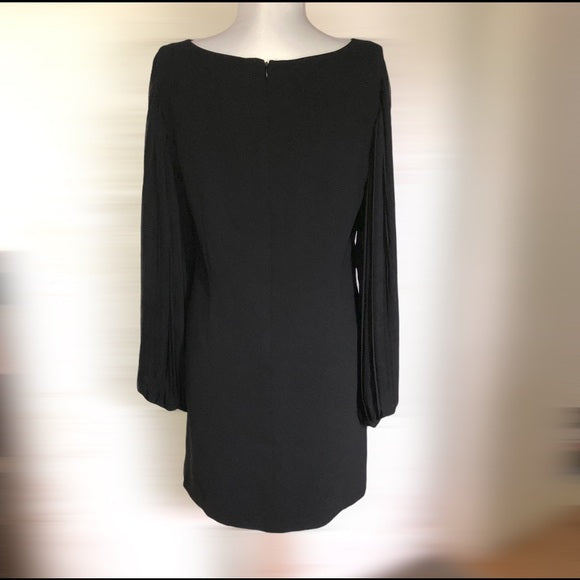 White House Black Market Black Pleated Chiffon Sleeve Dress
