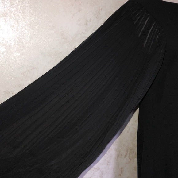 White House Black Market Black Pleated Chiffon Sleeve Dress
