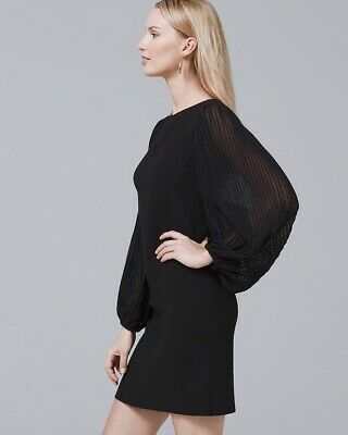 White House Black Market Black Pleated Chiffon Sleeve Dress