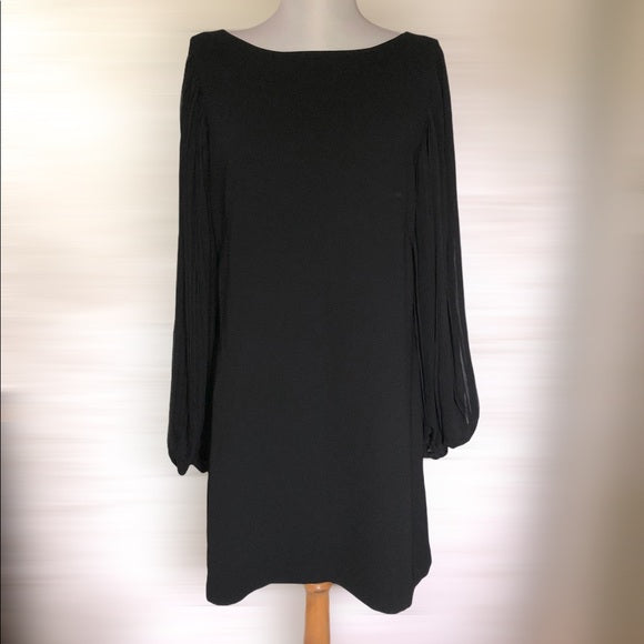 White House Black Market Black Pleated Chiffon Sleeve Dress